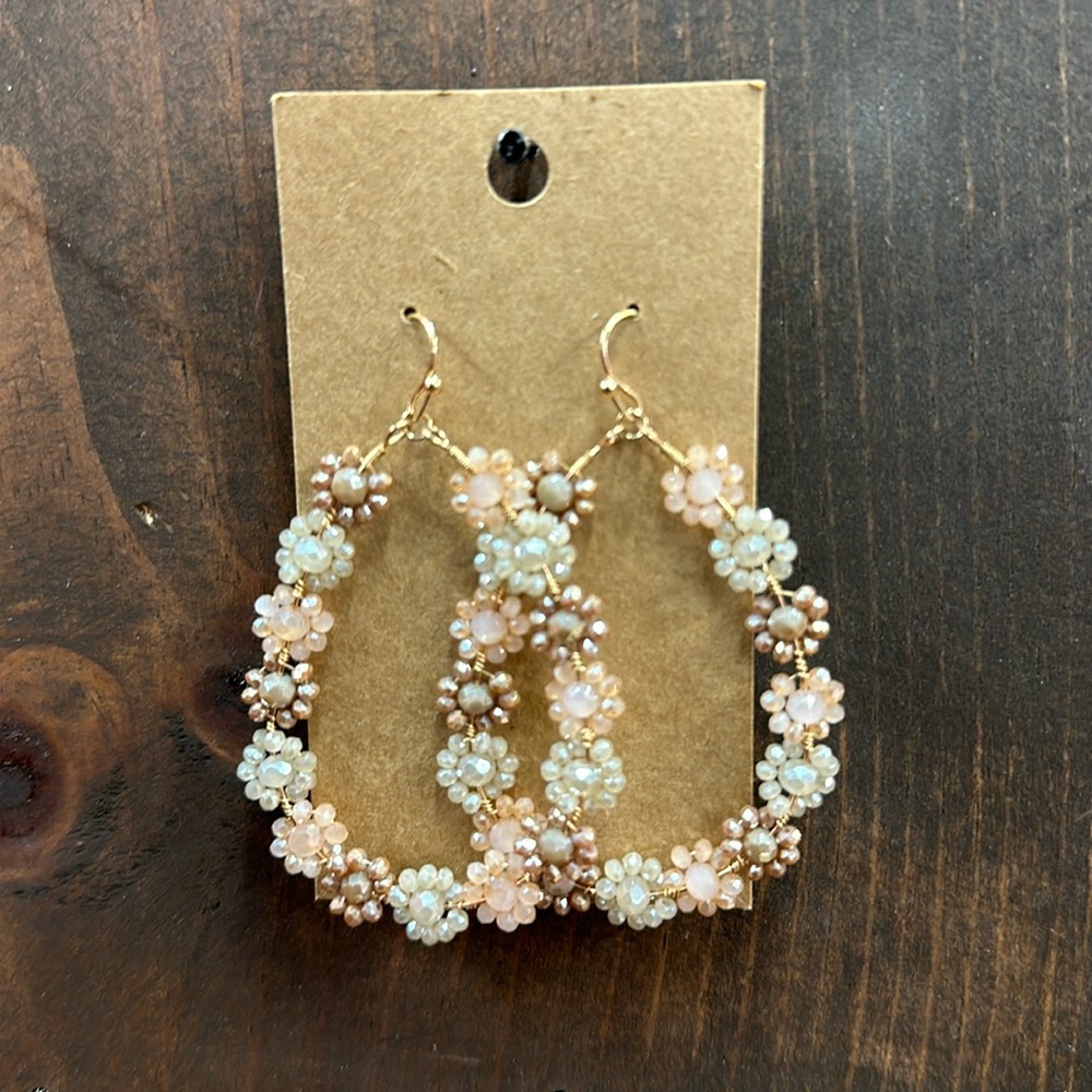 Multi Flower Crystal Teardrop Earrings - NEW